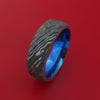 Hammered Damascus Steel Ring with Interior Anodized Titanium Sleeve Custom Made Band
