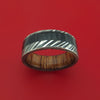 Kuro Damascus Steel Ring with Hardwood Inlay and Hardwood Sleeve Custom Made