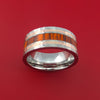 Hammered Titanium Ring with Hardwood and 14k Rose Gold Inlays Custom Made Band