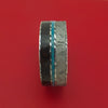 Kuro Damascus Steel Ring with Dinosaur Bone Gibeon Meteorite and Turquoise Inlays Custom Made Band