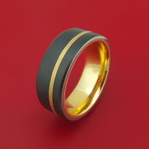 Black Zirconium Ring with 14k Yellow Gold Inlay and Interior 14k Yellow Gold Sleeve Custom Made Band