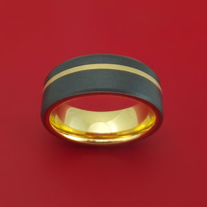 Black Zirconium Ring with 14k Yellow Gold Inlay and Interior 14k Yellow Gold Sleeve Custom Made Band