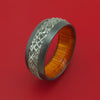 Black Zirconium Ring with Damascus Steel Inlay and Interior Hardwood Sleeve Custom Made Band