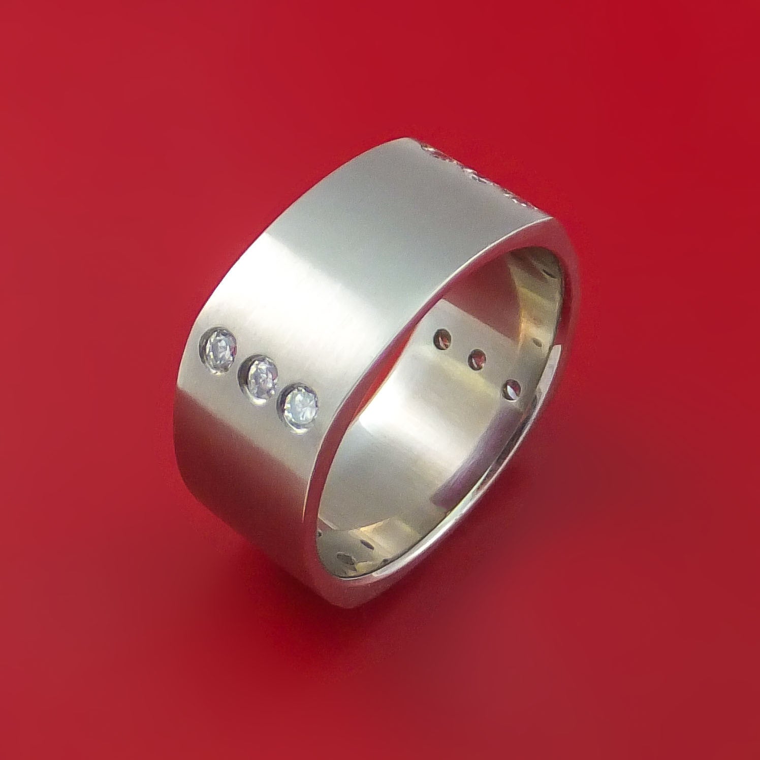 Titanium Square Ring with 12 Diamonds Custom Made Band