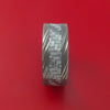 Damascus Steel Ring with Silver Carbon Fiber Inlay and Interior Anodized Titanium Sleeve Custom Made Band