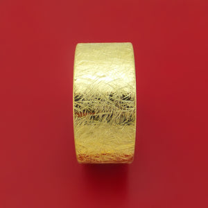 Wide 14k Yellow Gold Ring with Interior Kuro Damascus Sleeve Custom Made Band