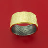 Wide 14k Yellow Gold Ring with Interior Kuro Damascus Sleeve Custom Made Band