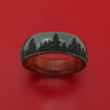 Black Zirconium Ring with Pine Tree Design Inlay and Interior Hardwood Sleeve Custom Made Band