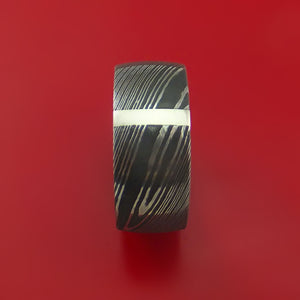 Damascus Steel 14K White Gold Vertical Inlay Ring Wedding Band Custom Made