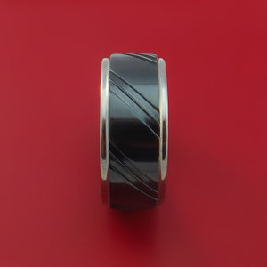 Black Zirconium Ring with Diagonal Grooves Custom Made Band