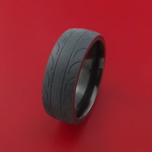Black Zirconium Ring with Tire Tread Pattern Inlay Custom Made Band