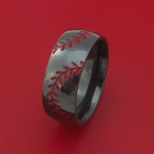 Black Zirconium Ring with Baseball Dual Stitching and Cerakote Inlays Custom Made Band