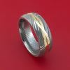 Damascus Steel Ring with 14k Yellow Gold Inlay Custom Made Band