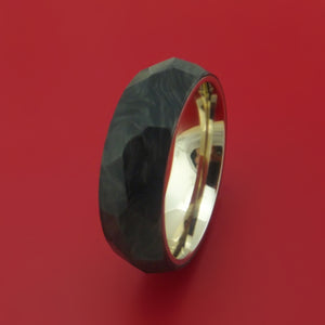 Solid Forged Carbon Fiber Faceted Ring with 14K White Gold Sleeve