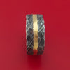 Hammered Kuro Damascus Steel Ring with 14k Yellow Gold Inlay Custom Made Band