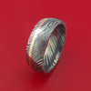 Kuro Damascus Steel Ring with 14k Yellow Gold Inlay Custom Made Band