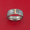 Kuro Damascus Steel Ring with 14k Rose Gold Vertical Inlay Custom Made Band