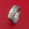 Kuro Damascus Steel Square Ring with 14k Rose Gold Inlay Custom Made Band