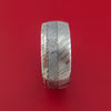 Kuro Damascus Steel Ring with Gibeon Meteorite and 14k White Gold Inlays Custom Made Band