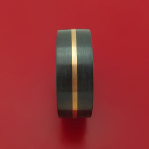 Black Zirconium Ring with Gold Inlay and Side Braids Custom Made Band