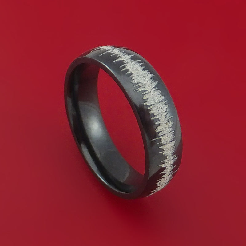 Black Zirconium Ring with Custom Sound Wave Laser-Etched Design Inlay Custom Made Band