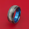 Damascus Steel Ring with  Inlay and Interior Anodized Sleeve Custom Made Band