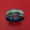 Black Zirconium Ring with Gibeon Meteorite and Dinosaur Bone Inlays and Interior Hardwood Sleeve Custom Made Band