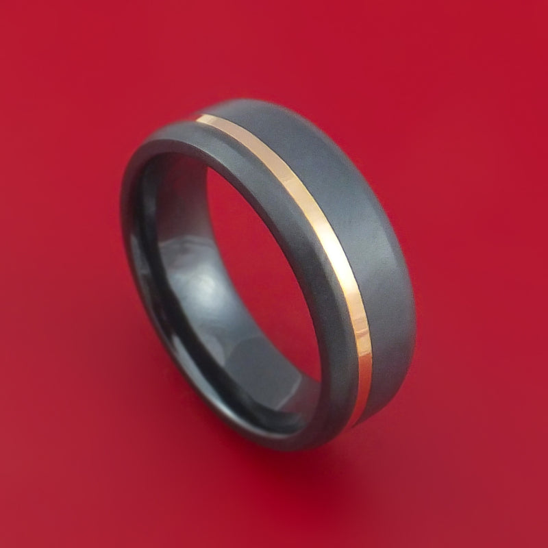 Black Zirconium Ring with 14k Rose Gold Inlay Custom Made Band