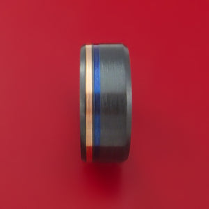 Black Zirconium Ring with 14k Rose Gold and Anodized Inlays Custom Made Band