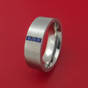 Titanium Ring with Blue Sapphires Custom Made Band