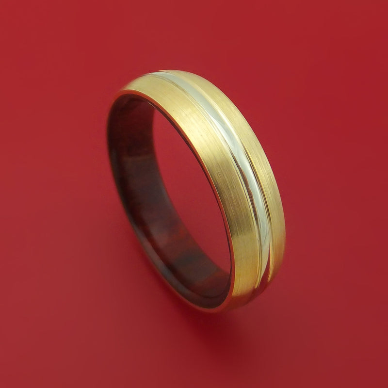 14k Yellow Gold Ring with 14K White Gold Inlay and Interior Hardwood Sleeve Custom Made Band