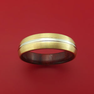 14k Yellow Gold Ring with 14K White Gold Inlay and Interior Hardwood Sleeve Custom Made Band
