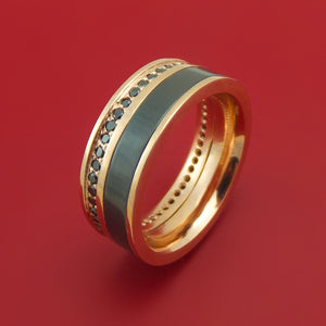 14k Rose Gold Ring with Black Zirconium Inlay and Black Diamonds Custom Made Band