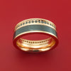 14k Rose Gold Ring with Black Zirconium Inlay and Black Diamonds Custom Made Band