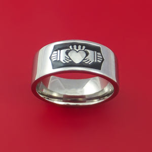 Titanium Ring with Claddagh Milled Celtic Design and Cerakote Inlays Custom Made Band