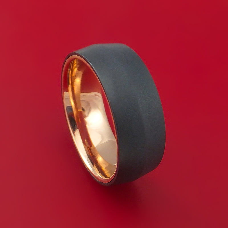 Black Zirconium Ring with Interior 14k Rose Gold Sleeve Custom Made Band