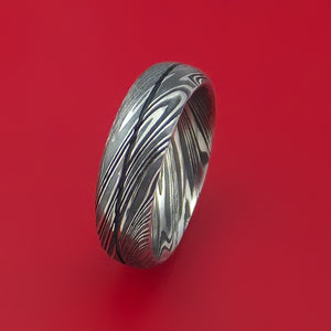 Kuro Damascus Steel Ring with Groove Inlay Custom Made Band
