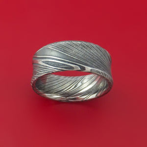 Kuro Damascus Steel Ring Concave Shape Wedding Band Custom Made