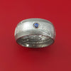 Damascus Steel Ring with Gibeon Meteorite Inlay and Blue Sapphire Custom Made Band