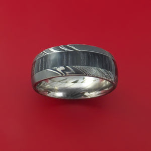 Kuro Damascus Steel Ring with Hardwood Inlay Custom Made Band