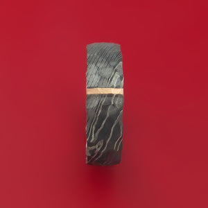 Hammered Damascus Steel Ring with 14k Rose Gold Inlay Custom Made Band