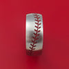 Titanium Ring with Baseball Stitching and Cerakote Inlays and Interior Anodized Sleeve Custom Made Band