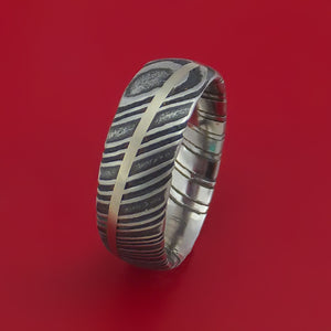 Kuro Damascus Steel Diagonal 14K White Gold Ring Wedding Band Custom Made