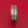 Kuro Damascus Steel Square Ring with 14k Rose Gold Inlays Custom Made Band