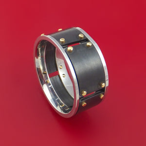 Black Zirconium and Cobalt Chrome Ring with 14k Yellow Gold Custom Made Band