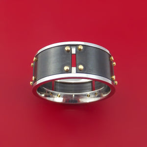 Black Zirconium and Cobalt Chrome Ring with 14k Yellow Gold Custom Made Band