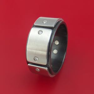 Black Zirconium and Cobalt Chrome Ring with Diamonds Custom Made Band