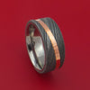Damascus Steel Ring with Copper Inlay and Interior Titanium Sleeve Custom Made Band