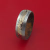 Damascus Steel Ring with 14k Yellow Gold Mokume Shakudo Inlay and Interior Hardwood Sleeve Custom Made Band