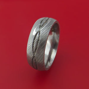 Damascus Steel Ring with Infinity Milled Celtic Design Inlay Custom Made Band